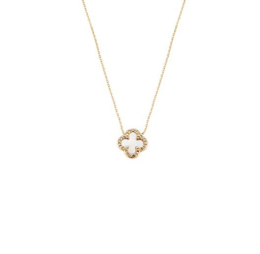 White clover charm pendant gold necklace with zirconia stones - Lavina